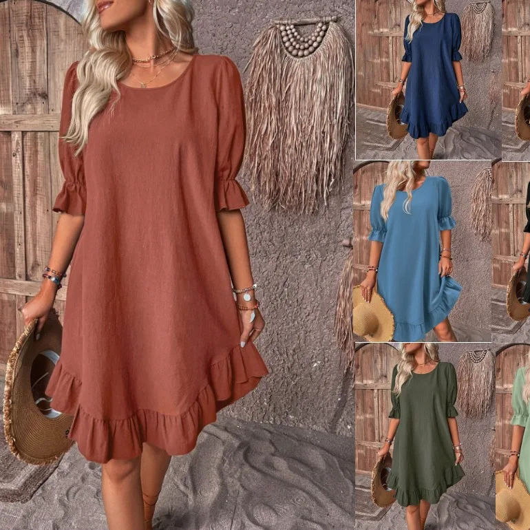 Retro Cotton and Linen Medium-sleeved Solid Color Loose Pendulum Dress 2025 Spring and Summer Women's Clothing
Retro Cotton and Linen Medium-sleeved Solid Color Loose Pendulum Dress 2025 Spring and Summer Women's Clothing