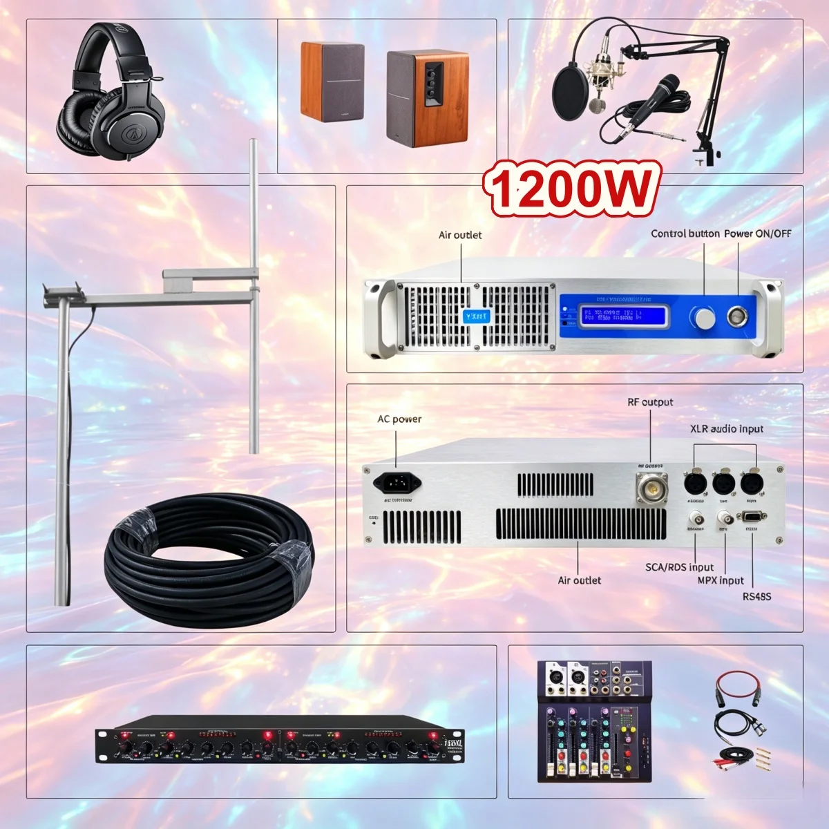 Complete Radio Ensemble YXHT-1, 1.2KW(1200W) FM Transmitter Power Adjustable For Community & Factory
Complete Radio Ensemble YXHT-1, 1.2KW(1200W) FM Transmitter Power Adjustable For Community & Factory