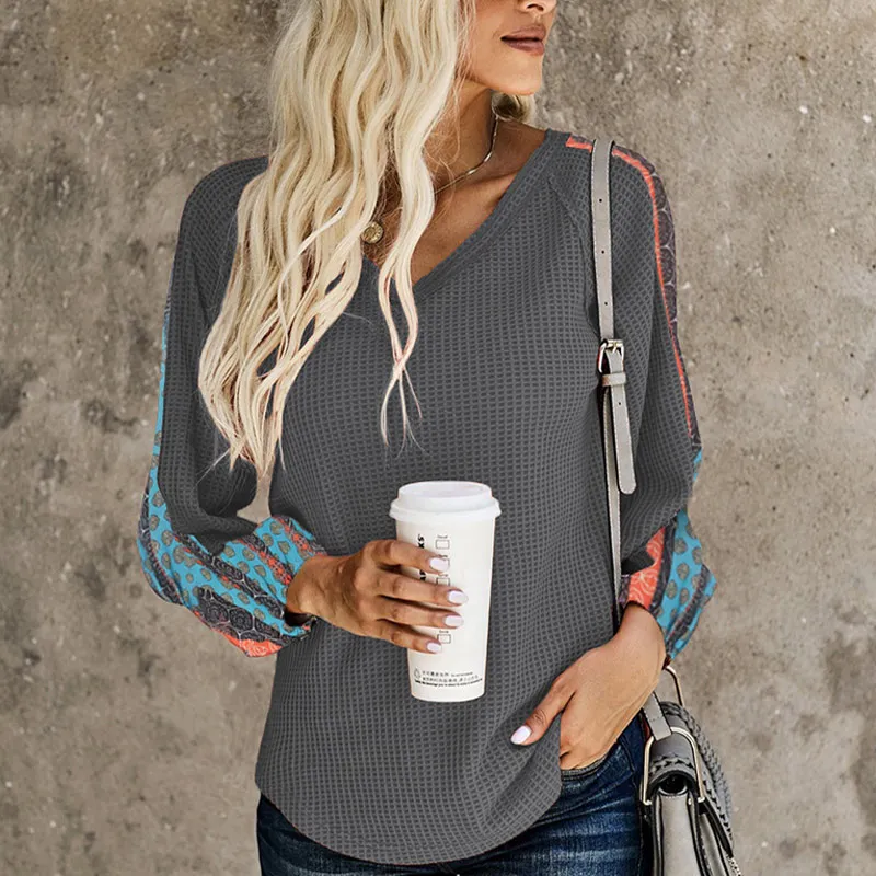 Loose Women Urban Casual New Fashion Autumn Winter T-shirt Female V-neck Waffle Patchwork Floral Printed Long Sleeve Tops
Loose Women Urban Casual New Fashion Autumn Winter T-shirt Female V-neck Waffle Patchwork Floral Printed Long Sleeve Tops