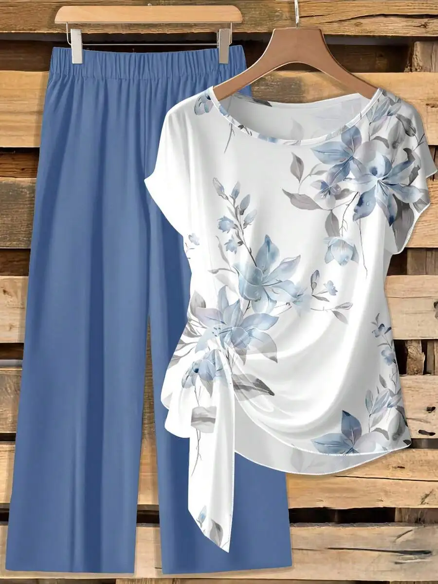 Women Floral Tie Bow Blouse And Loose Straight Leg Pants 2 Piece Set Casual Vacation Outfit
Women Floral Tie Bow Blouse And Loose Straight Leg Pants 2 Piece Set Casual Vacation Outfit