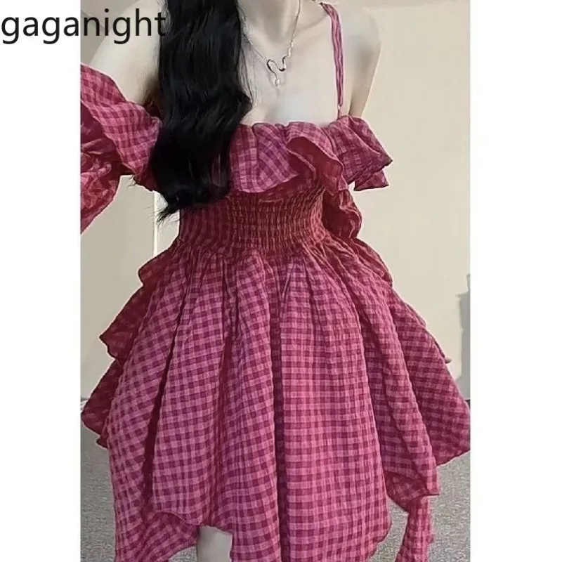 Gaganight Fugitive Princess Fluffy Dress Irregular Ruffles Niche High-end Dress Plaid Off Shoulder Suspender Dresses Women
Gaganight Fugitive Princess Fluffy Dress Irregular Ruffles Niche High-end Dress Plaid Off Shoulder Suspender Dresses Women