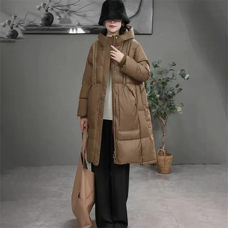 New Women Down Jacket Casual Loose Over Size Autumn Winter Long Outwear with Hood Warm White Duck Down Thick Coat
New Women Down Jacket Casual Loose Over Size Autumn Winter Long Outwear with Hood Warm White Duck Down Thick Coat