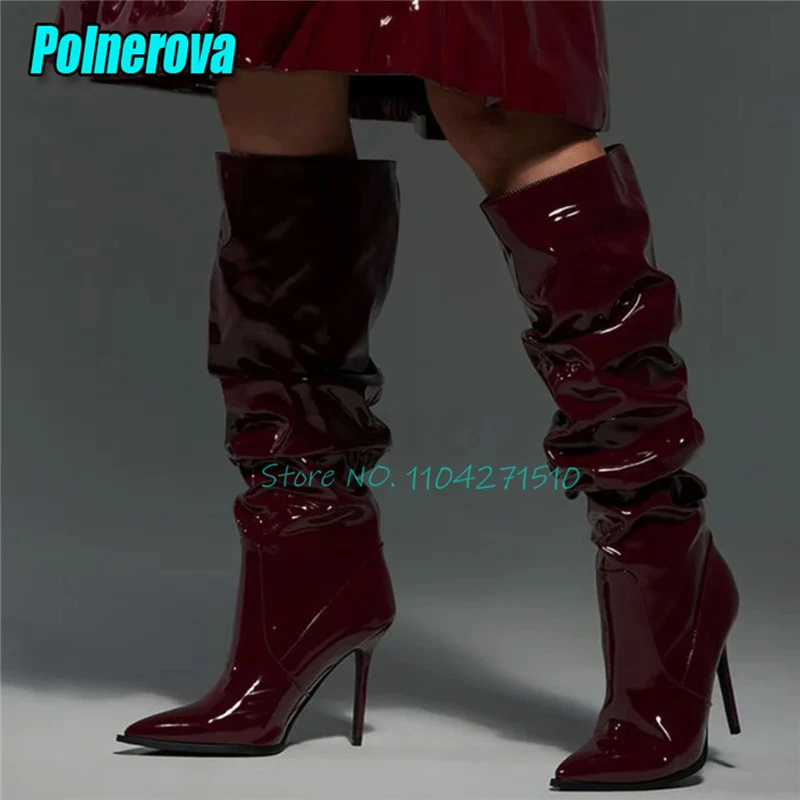 Винно-красные лакированные сапоги до колена, сексуальные, с острым носком, плиссированные, на шпильке, эластичные, весна-осень, женские, на высоком каблуке, большие размеры
Винно-красные лакированные сапоги до колена, сексуальные, с острым носком, плиссированные, на шпильке, эластичные, весна-осень, женские, на высоком каблуке, большие размеры