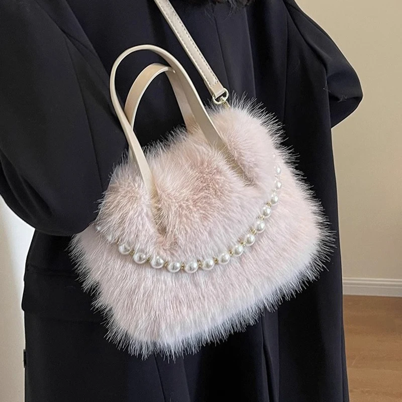Fashion Furry Shoulder Messenger Bag Long Plush Pearl Chain Faux Fur Handbag Large Capacity Tote Bags
Fashion Furry Shoulder Messenger Bag Long Plush Pearl Chain Faux Fur Handbag Large Capacity Tote Bags