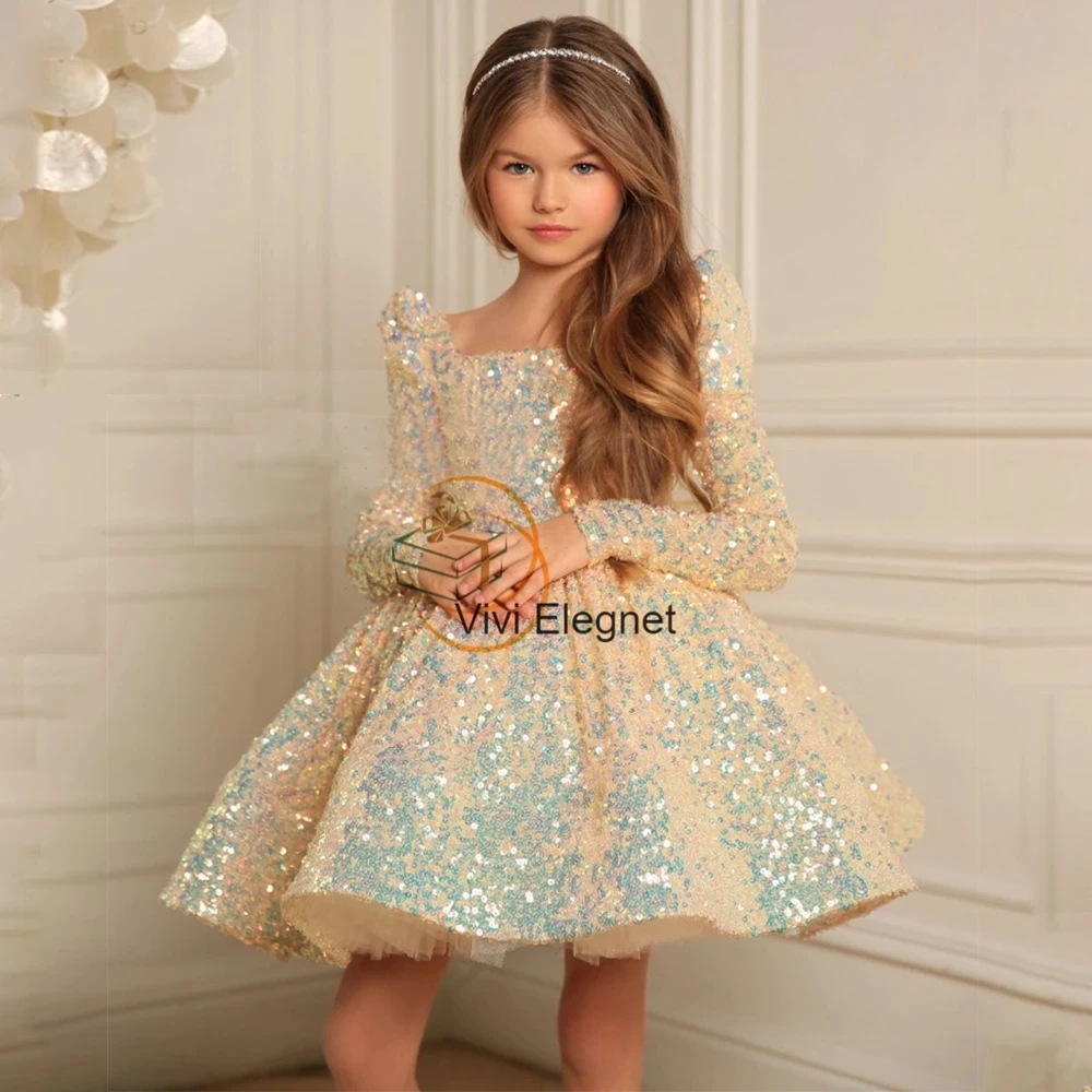 Gold Square Collar Flower Girls Dresses with Sequined 2024 Summer New Christmas Gowns Tutu Knee Length Robe De Soirée Zipper
Gold Square Collar Flower Girls Dresses with Sequined 2024 Summer New Christmas Gowns Tutu Knee Length Robe De Soirée Zipper