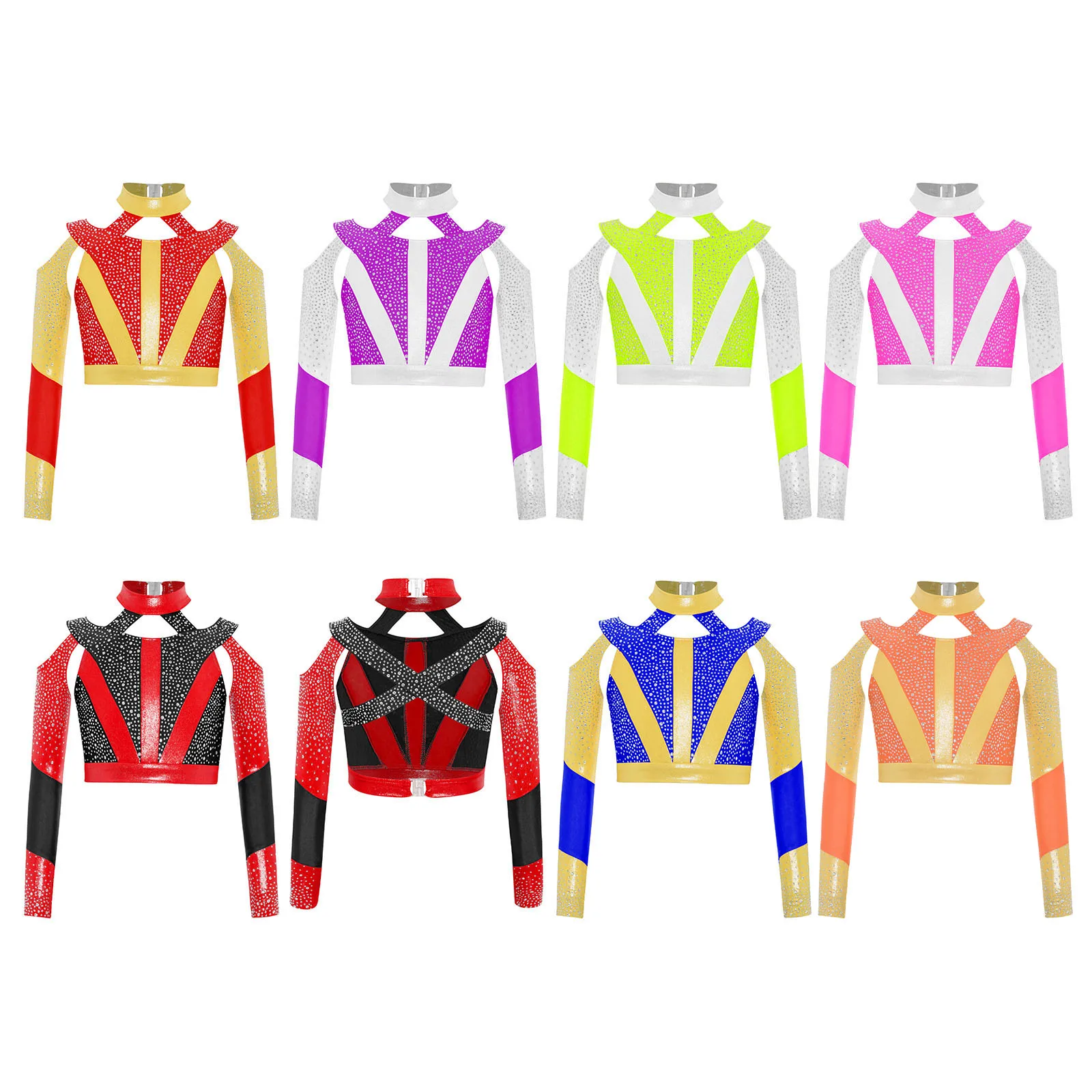 Rhinestone Rhythmic Gymnastics Figure Skating Jazz Dance Costumes for Kid Girl Long Sleeve Cross Back Cutout Crop Top Dance Wear 
Rhinestone Rhythmic Gymnastics Figure Skating Jazz Dance Costumes for Kid Girl Long Sleeve Cross Back Cutout Crop Top Dance Wear