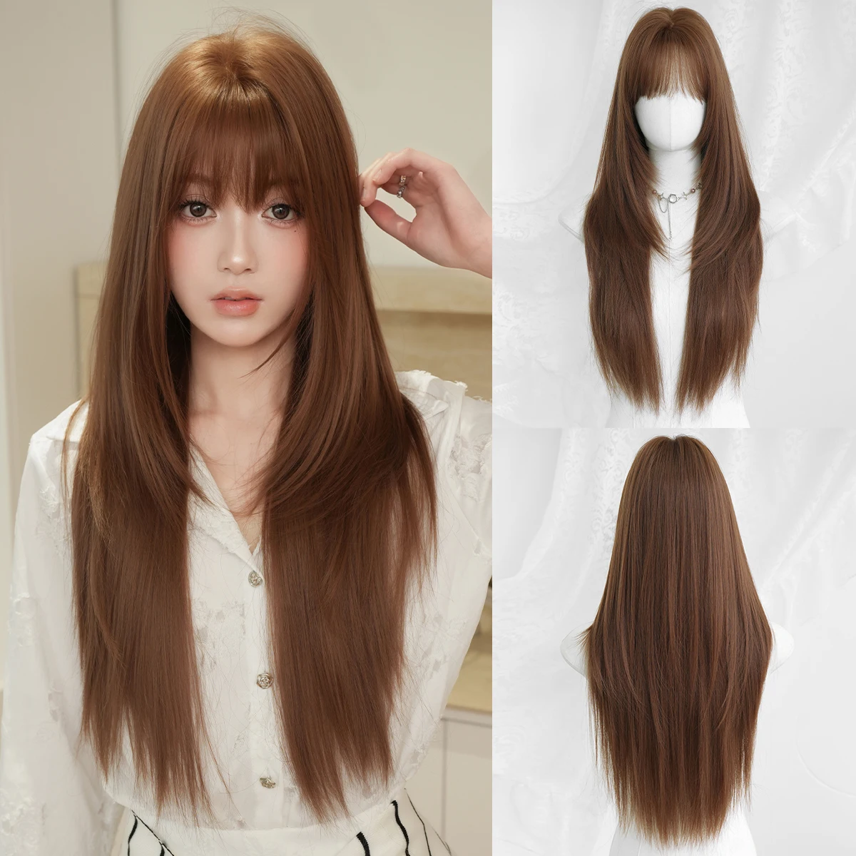 NAMM Long Straight Light Brown Wig For Women Natural Straight Hair Wig Synthetic Hair for Heat Resistant Wigs With Bangs
NAMM Long Straight Light Brown Wig For Women Natural Straight Hair Wig Synthetic Hair for Heat Resistant Wigs With Bangs