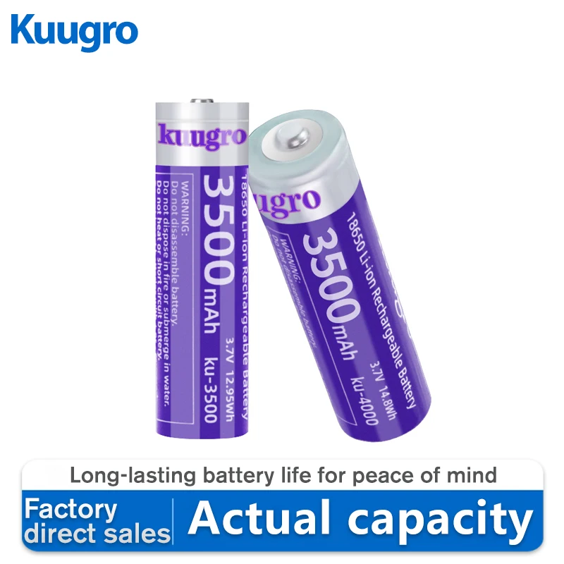 Kuugro Pointed 18650 3500mAh Lithium Battery 3.7V 12A High-rate discharge For Strong light flashlights Headlights
Kuugro Pointed 18650 3500mAh Lithium Battery 3.7V 12A High-rate discharge For Strong light flashlights Headlights