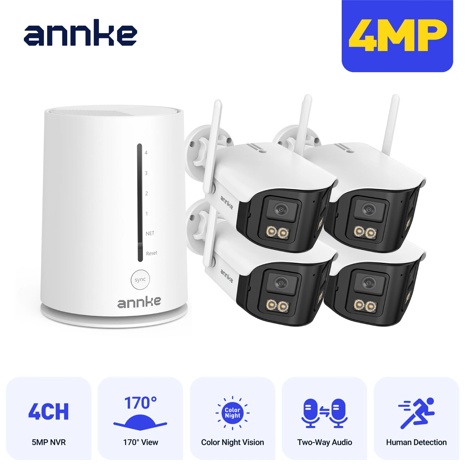 ANNKE 4MP WiFi Security Camera System 170° Ultra-Wide Angle Dual Lens Full Color Night Vision 2-Way Audio 4CH 5MP Wireless NVR
ANNKE 4MP WiFi Security Camera System 170° Ultra-Wide Angle Dual Lens Full Color Night Vision 2-Way Audio 4CH 5MP Wireless NVR