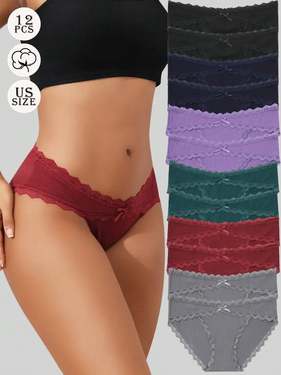 12 Pcs Women Cotton Lace Cheeky Bikini Panties Stretch Hipster Briefs Multipack S-XXL
12 Pcs Women Cotton Lace Cheeky Bikini Panties Stretch Hipster Briefs Multipack S-XXL