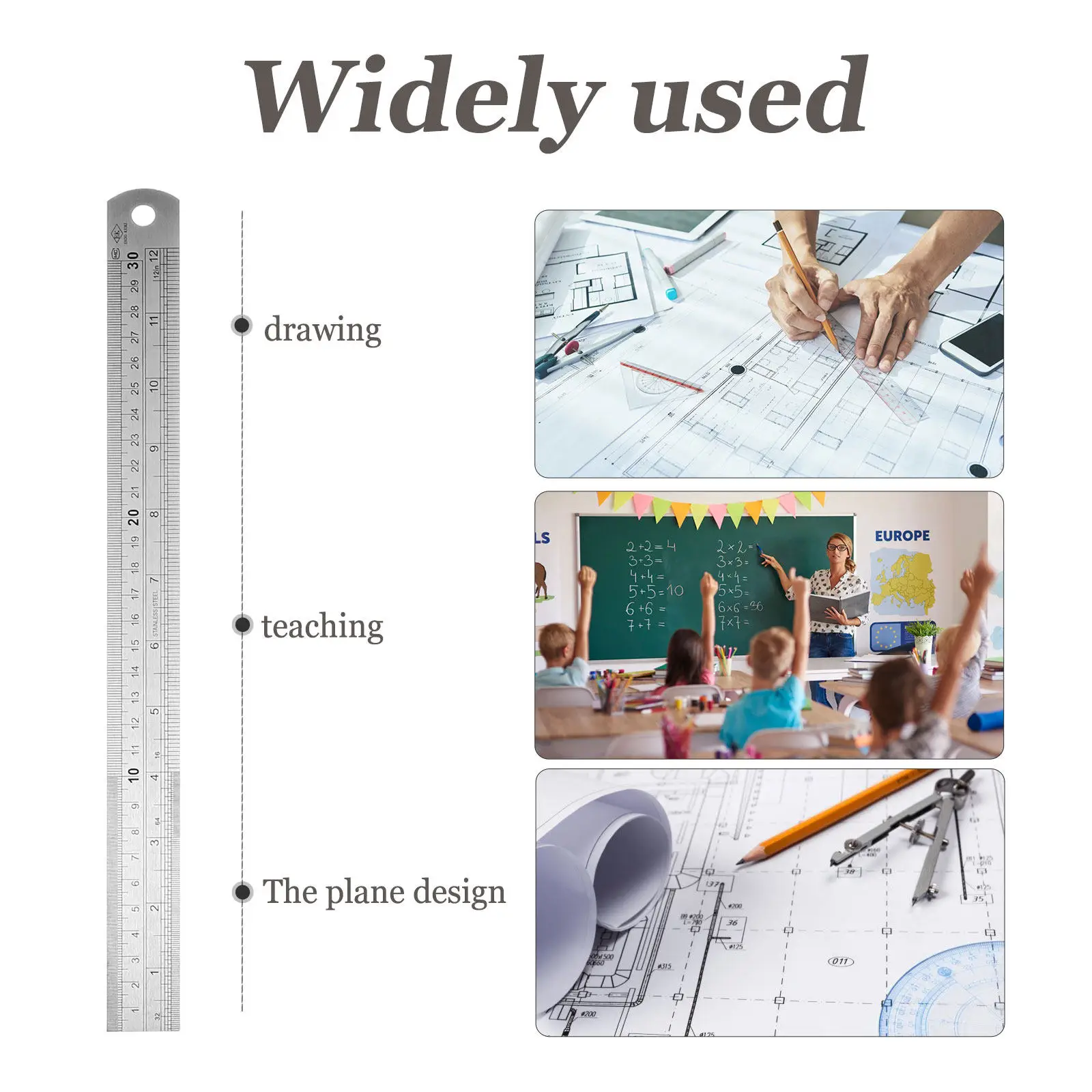 3Pcs Measuring Ruler Stainless Steel Double Sided Straight Ruler for Drafting Cutting Teaching Supplies Stainless Steel Rulers
3Pcs Measuring Ruler Stainless Steel Double Sided Straight Ruler for Drafting Cutting Teaching Supplies Stainless Steel Rulers