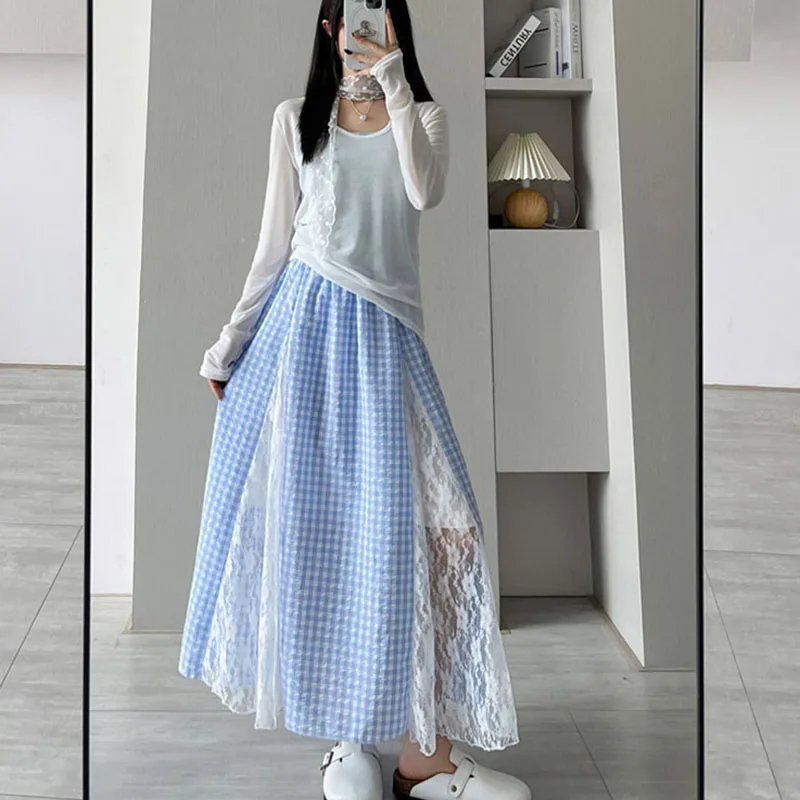 Women Plaid Lace Patchwork Long Skirts Casual High Waist A-Line Flowy Skirts for Women Korean Style Spring Summer Streetwear Y2k
Women Plaid Lace Patchwork Long Skirts Casual High Waist A-Line Flowy Skirts for Women Korean Style Spring Summer Streetwear Y2k