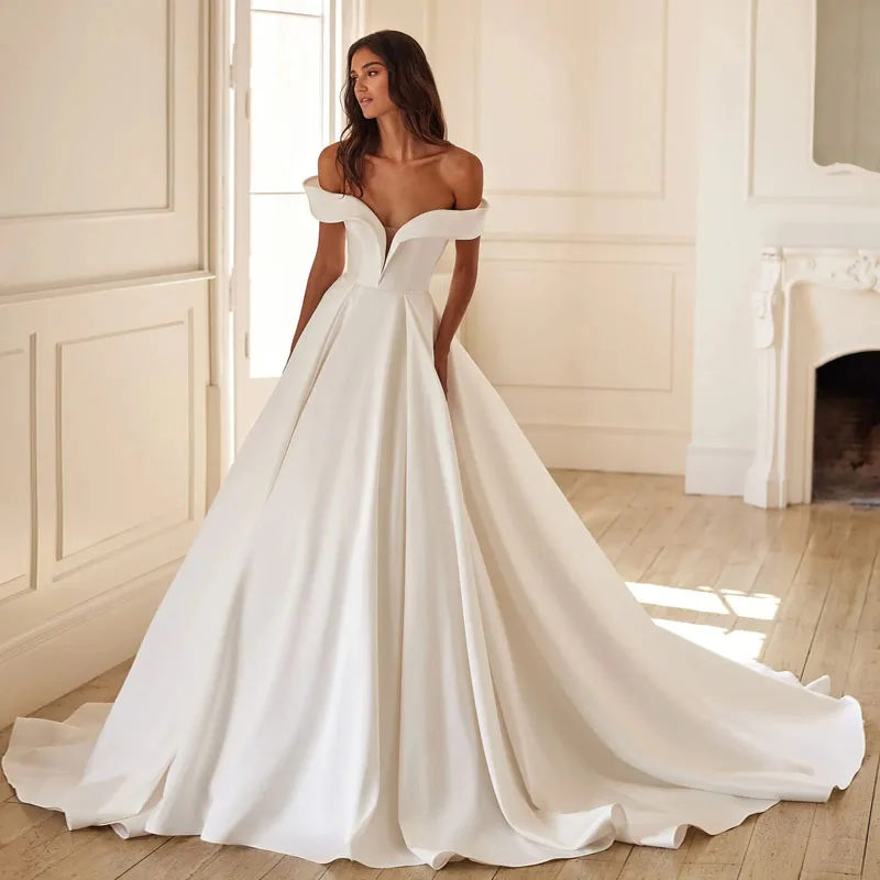 Detmgel Новое классическое свадебное платье трапециевидной формы с v-образным вырезом, современное свадебное платье с открытой спиной и короткими рукавами, атласное свадебное платье со шлейфом по индивидуальному заказу
Detmgel Новое классическое свадебное платье трапециевидной формы с v-образным вырезом, современное свадебное платье с открытой спиной и короткими рукавами, атласное свадебное платье со шлейфом по индивидуальному заказу