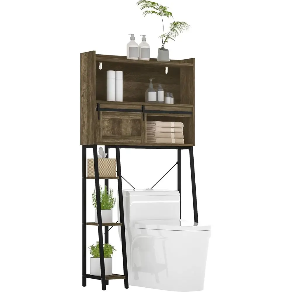 Space-Saving Toilet Storage Cabinet with Sliding Door, 3 Compartments and 4 Shelves, Distressed Brown
Space-Saving Toilet Storage Cabinet with Sliding Door, 3 Compartments and 4 Shelves, Distressed Brown
