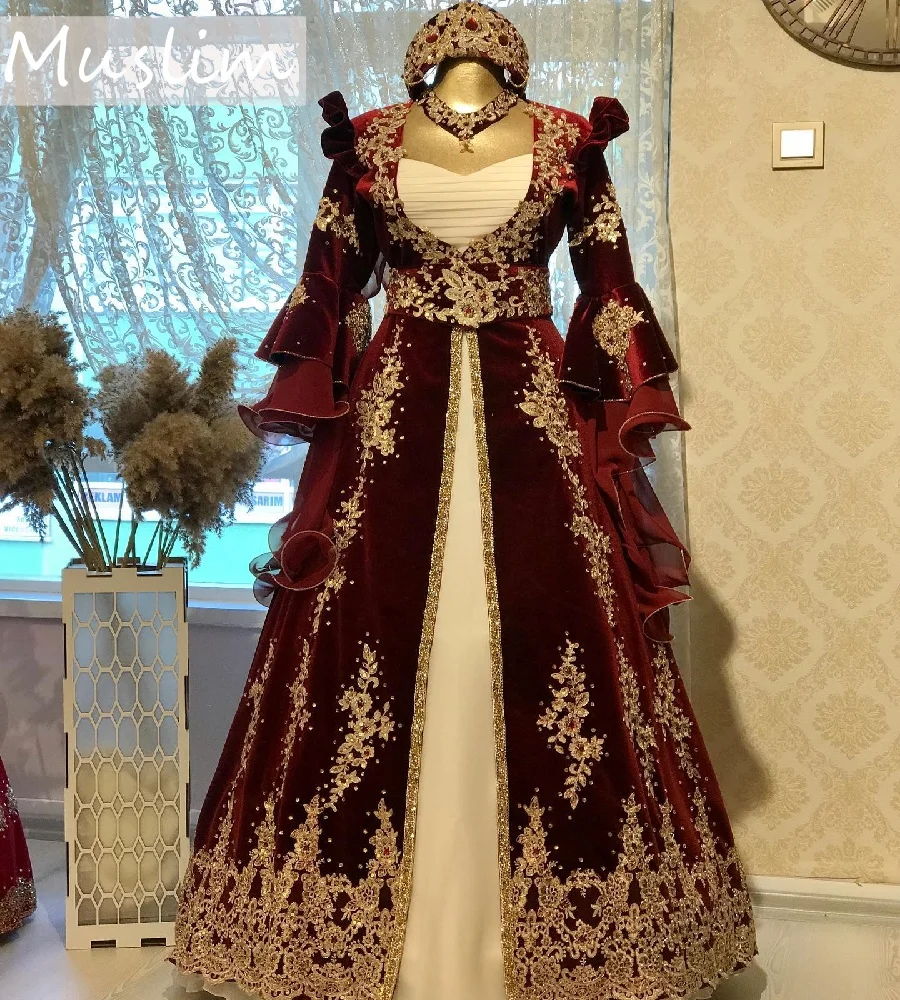 Arabian Algerian Wedding Dress Burgundy Flare Sleeves Beaded Lace Turkish Bride Dress Luxury Muslim Bridal Gown 2025 Customized
Arabian Algerian Wedding Dress Burgundy Flare Sleeves Beaded Lace Turkish Bride Dress Luxury Muslim Bridal Gown 2025 Customized