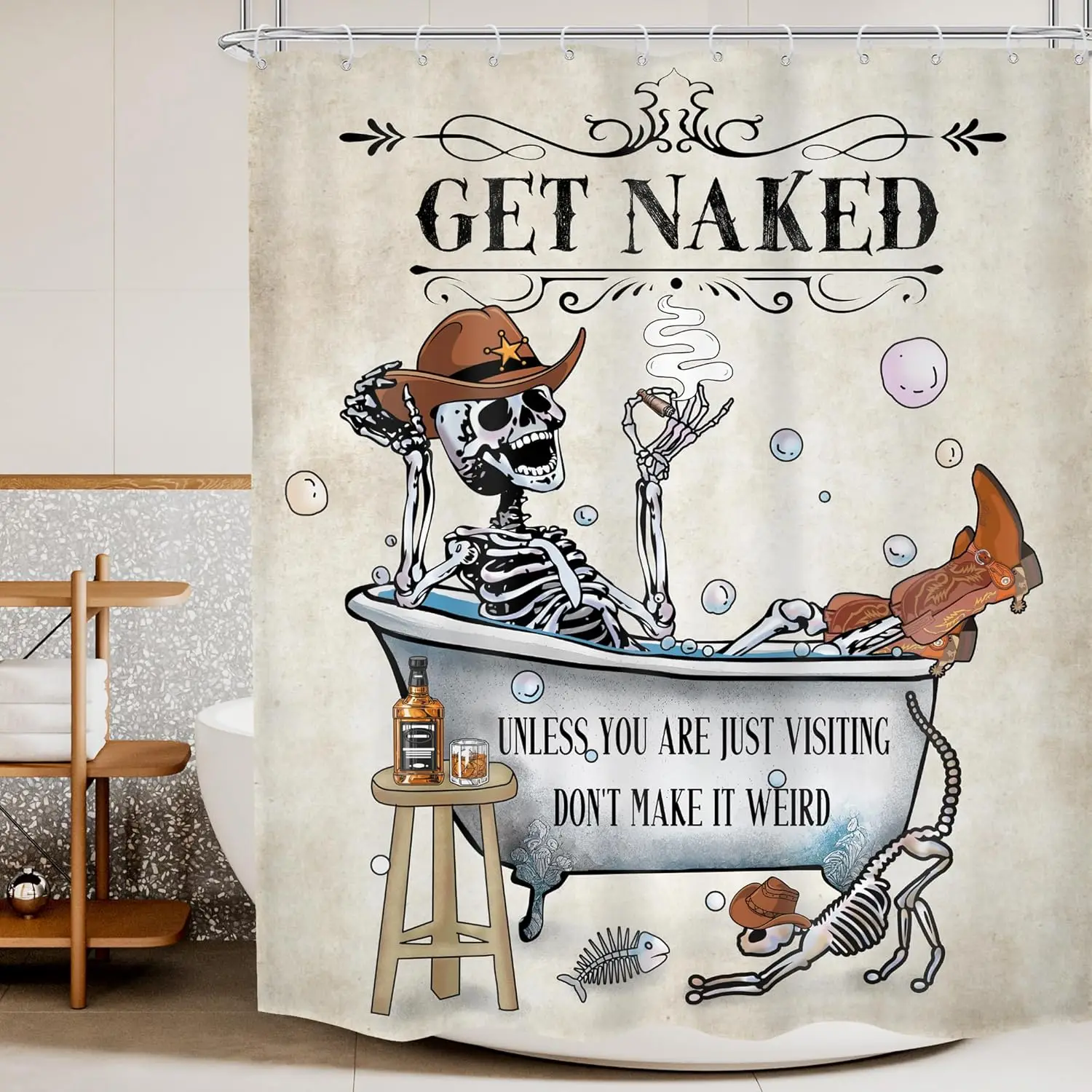 Western Cowboy Skeleton Shower Curtain Funny Skull Bathtub Bathroom Decor Humorous Quote Bath Curtain for Home Decoration
Western Cowboy Skeleton Shower Curtain Funny Skull Bathtub Bathroom Decor Humorous Quote Bath Curtain for Home Decoration