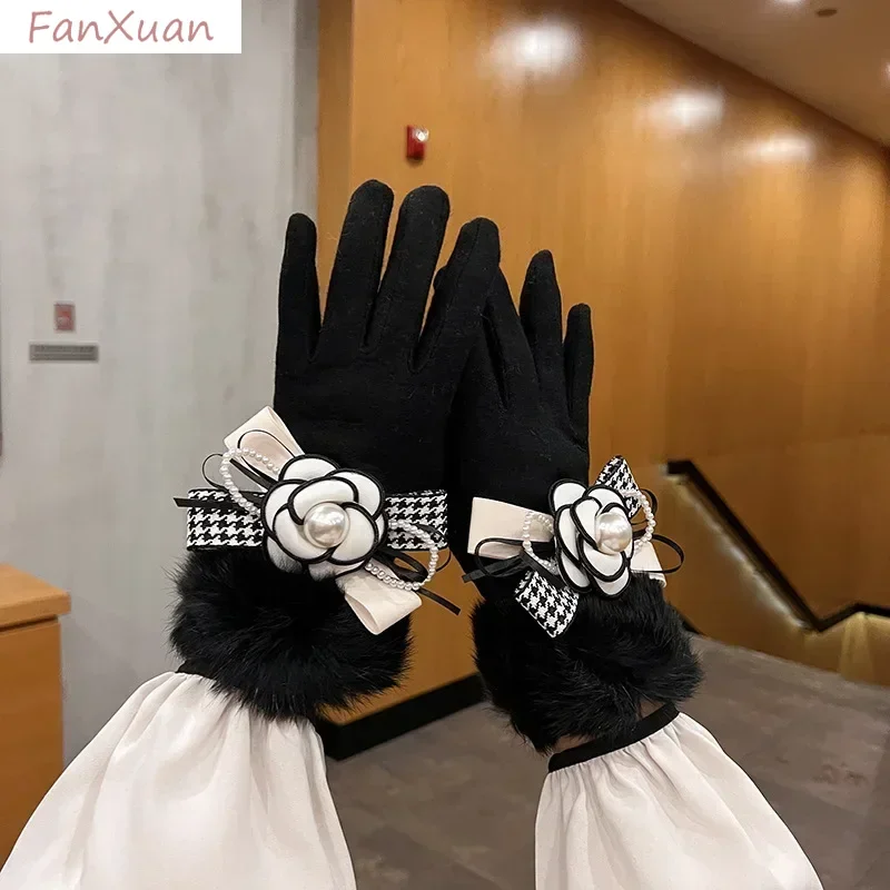 Luxury Cashmere Gloves for Women Autumn Winter Black Grey Tweed Gloves Rabbit Fur Big Bowknot Flower Touch Screen Gift Female
Luxury Cashmere Gloves for Women Autumn Winter Black Grey Tweed Gloves Rabbit Fur Big Bowknot Flower Touch Screen Gift Female