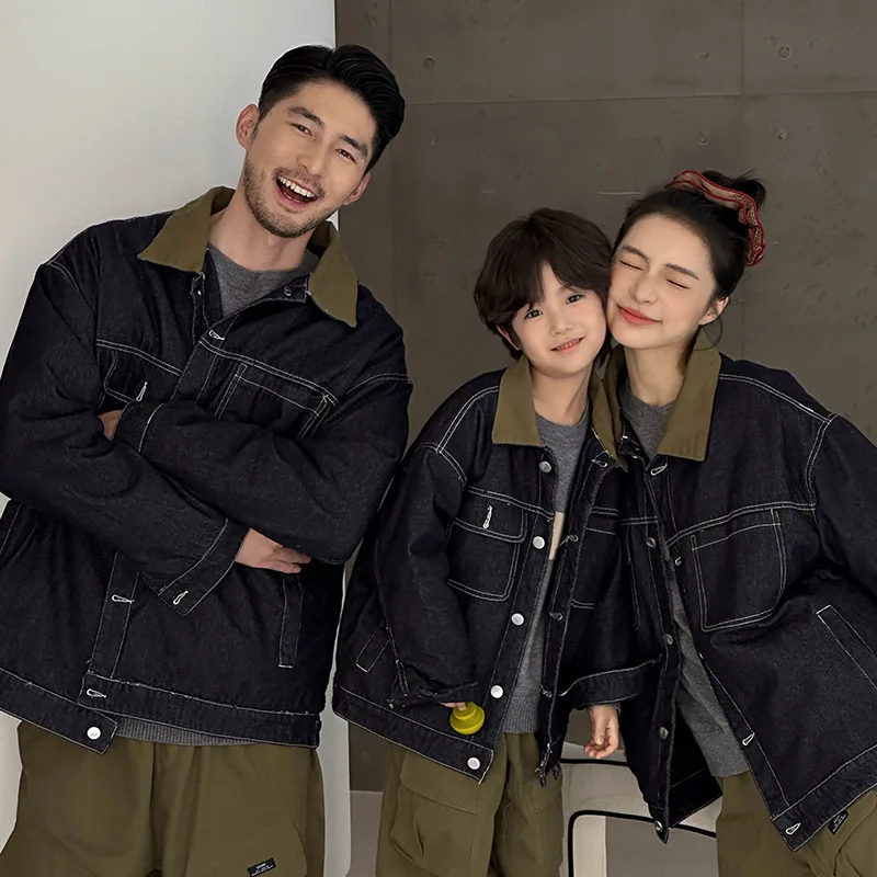 Winter Vintage Family Denim Jacket Cotton-Lined Collar Coat for Parents & Kids Set Korean Warm Outerwear Unisex Matching Outfit
Winter Vintage Family Denim Jacket Cotton-Lined Collar Coat for Parents & Kids Set Korean Warm Outerwear Unisex Matching Outfit