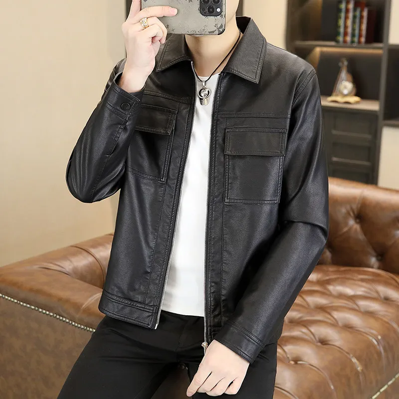 Spring New Faionable Casual Men's Leather Jaet Stand Collar Versatile Haome Sli Outerwear Real Leather Coat
Spring New Faionable Casual Men's Leather Jaet Stand Collar Versatile Haome Sli Outerwear Real Leather Coat