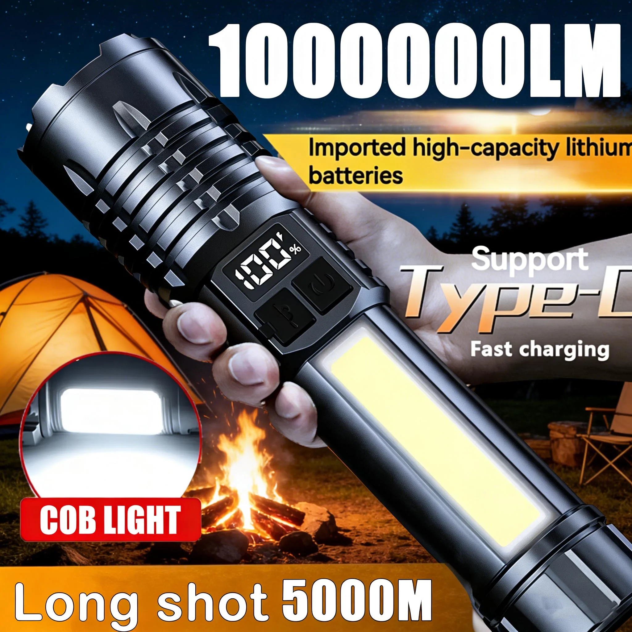 Latest High Power LED Flashlight with Zoom and Digital Display Lantern USB Rechargeable Flashlight for Camping and Hiking
Latest High Power LED Flashlight with Zoom and Digital Display Lantern USB Rechargeable Flashlight for Camping and Hiking
