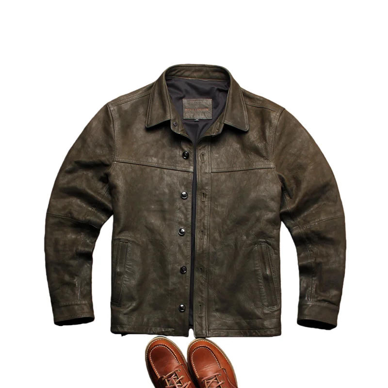 Dark Green Spring Leather Shirt Men Vintage Style Plus Size 4XL Genuine Natural Sheepskin Turn-Down Collar Single Breasted Coat
Dark Green Spring Leather Shirt Men Vintage Style Plus Size 4XL Genuine Natural Sheepskin Turn-Down Collar Single Breasted Coat