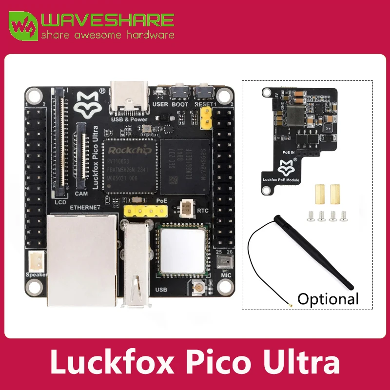 Waveshare Luckfox Pico Ultra RV1106 Linux Micro Deve Board, Integrates ARM Cortex-A7/RISC-V MCU/NPU/ISP Processors
Waveshare Luckfox Pico Ultra RV1106 Linux Micro Deve Board, Integrates ARM Cortex-A7/RISC-V MCU/NPU/ISP Processors