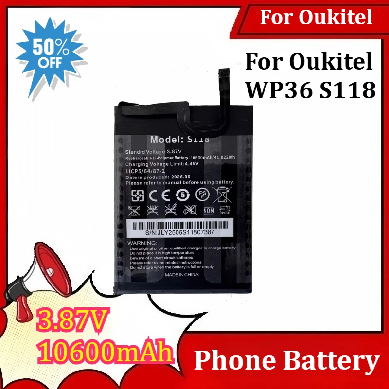 3.87V 10600mAh Mobile Phone Battery For Oukitel WP36 S118 High Performance OUKITEL WP36 36Pro WP28 S118
3.87V 10600mAh Mobile Phone Battery For Oukitel WP36 S118 High Performance OUKITEL WP36 36Pro WP28 S118