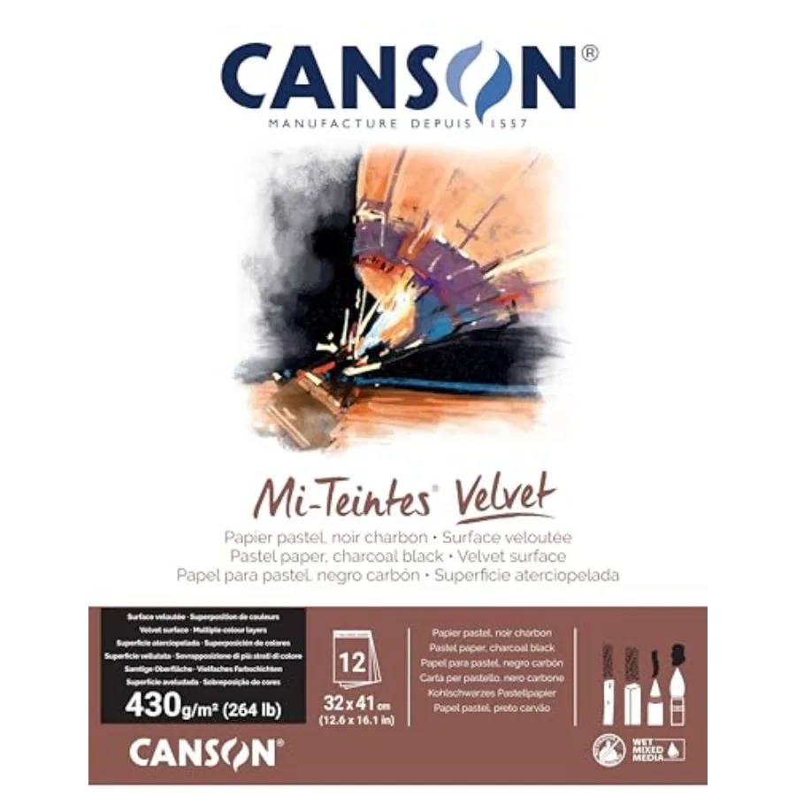 Mi-Teintes Velvet Drawing Paper Pad Charcoal Black Glue Binding 260lb/430g 12 Sheet 12.6x16.1 inch 1 Count
Mi-Teintes Velvet Drawing Paper Pad Charcoal Black Glue Binding 260lb/430g 12 Sheet 12.6x16.1 inch 1 Count