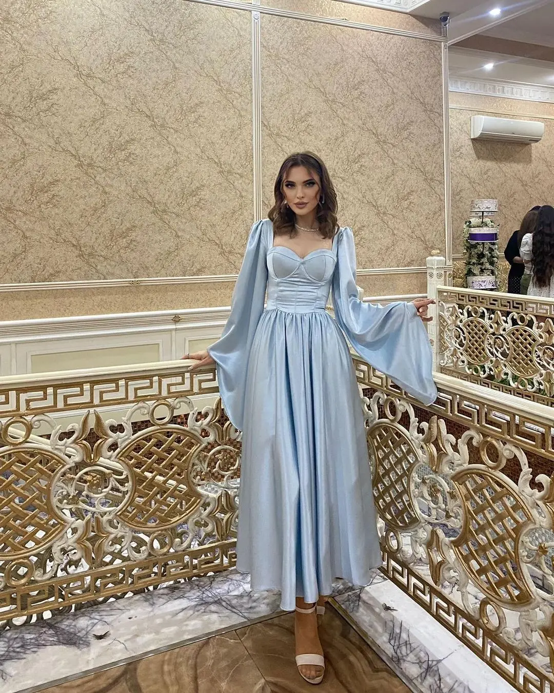 Sapmae Scalloped Neckline Full Sleeve A-line Ankle-length Zipper Up Bule Elegant Prom Formal Evenning Party Dress For Women
Sapmae Scalloped Neckline Full Sleeve A-line Ankle-length Zipper Up Bule Elegant Prom Formal Evenning Party Dress For Women
