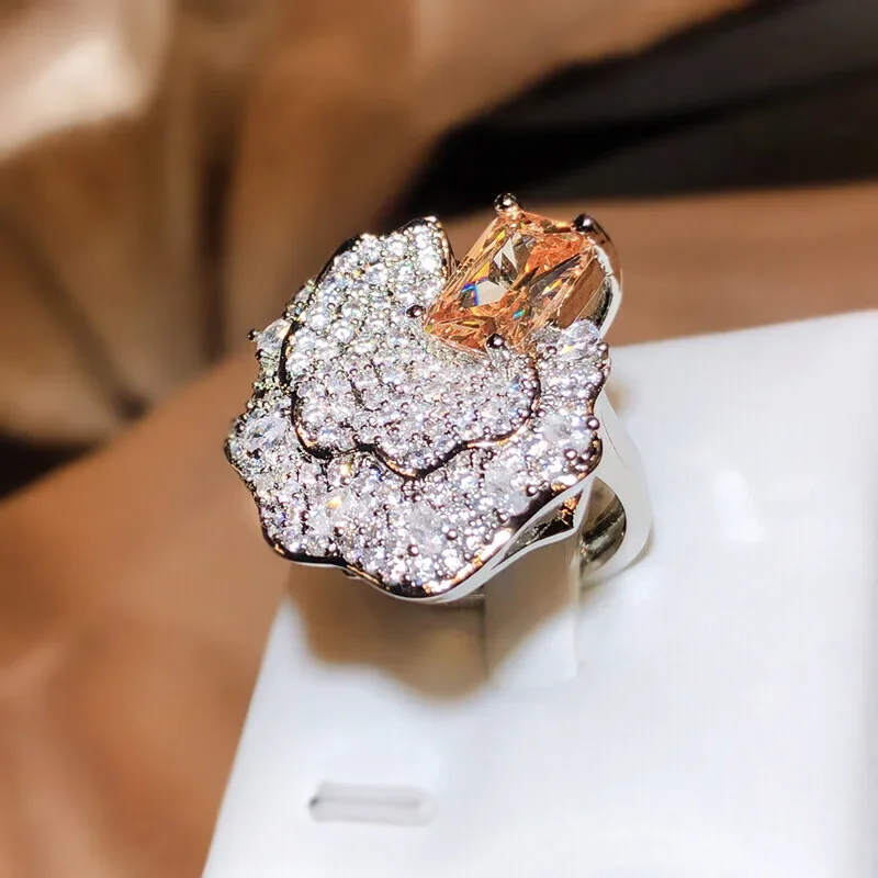 Unique Irregular Design Women's Ring Champagne Cubic Zirconia Stone Big Sterling Silver Color Ring for Party Gift Trendy Jewelry
Unique Irregular Design Women's Ring Champagne Cubic Zirconia Stone Big Sterling Silver Color Ring for Party Gift Trendy Jewelry