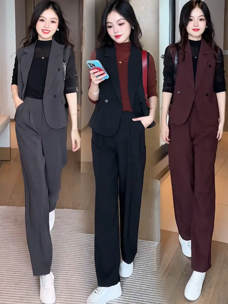 Fashionable Women's 2026 Spring Autumn New Style Slimming Suit Vest Base Shirt Wide Leg Pants Casual Three Piece Set
Fashionable Women's 2026 Spring Autumn New Style Slimming Suit Vest Base Shirt Wide Leg Pants Casual Three Piece Set