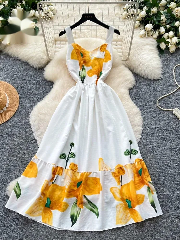 Simple Casual Print Dress Female Fashion Texture Sleeveless A-line Shirred Slim Summer Korean Vacation Long Dress
Simple Casual Print Dress Female Fashion Texture Sleeveless A-line Shirred Slim Summer Korean Vacation Long Dress
