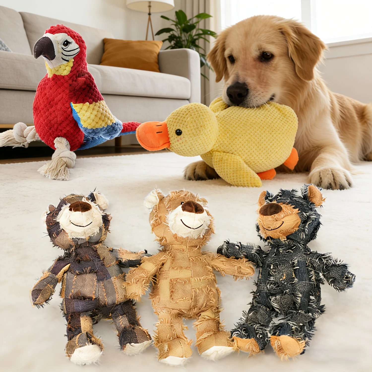 Set of 5 Adorable Plush Chew Toys Shaped Like Animals, Featuring Squeakers Inside. These Durable Toys Are Perfect for Teething P
Set of 5 Adorable Plush Chew Toys Shaped Like Animals, Featuring Squeakers Inside. These Durable Toys Are Perfect for Teething P