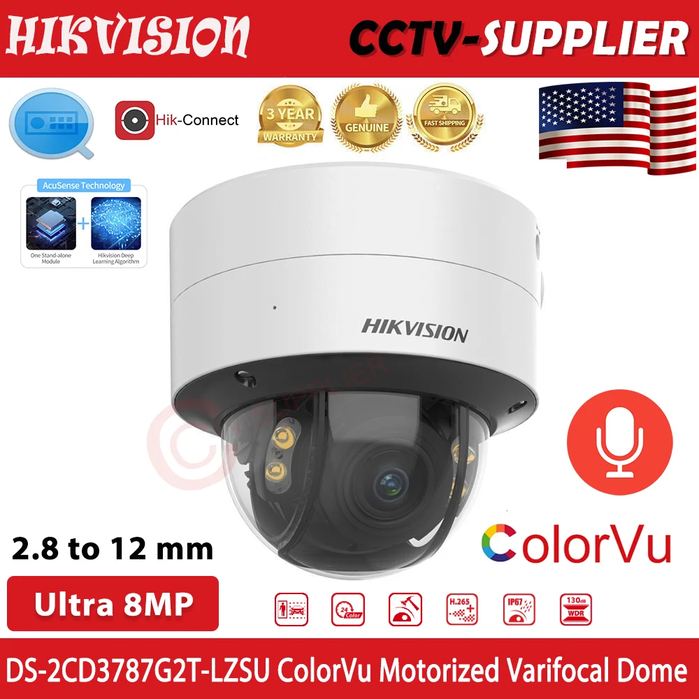 Hikvision ColorVu f1.0 AcuSense DS-2CD3787G2T-LZSU 8MP Motorized Dome 2.8-12mm Network VF IP Camera Outdoor MIC IP67 IK10
Hikvision ColorVu f1.0 AcuSense DS-2CD3787G2T-LZSU 8MP Motorized Dome 2.8-12mm Network VF IP Camera Outdoor MIC IP67 IK10