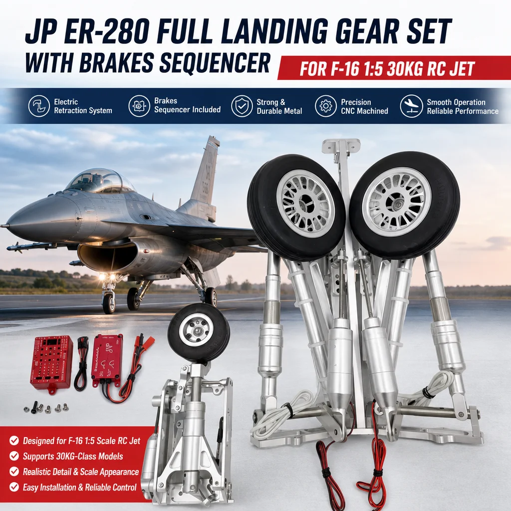 JP ER-280 Full Landing Gear Set with Brakes Sequencer for F-16 1:5 30kg RC Jet
JP ER-280 Full Landing Gear Set with Brakes Sequencer for F-16 1:5 30kg RC Jet