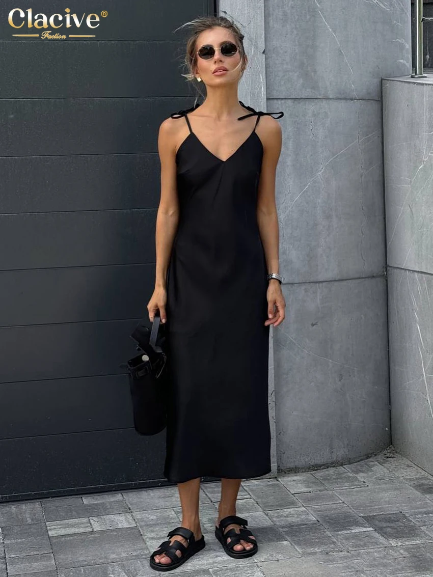 Clacive Summer Loose Black Satin Women's Dress 2025 Sexy Strap Sleeveless Midi Dresses Elegant Classic Solid Female Dresss
Clacive Summer Loose Black Satin Women's Dress 2025 Sexy Strap Sleeveless Midi Dresses Elegant Classic Solid Female Dresss