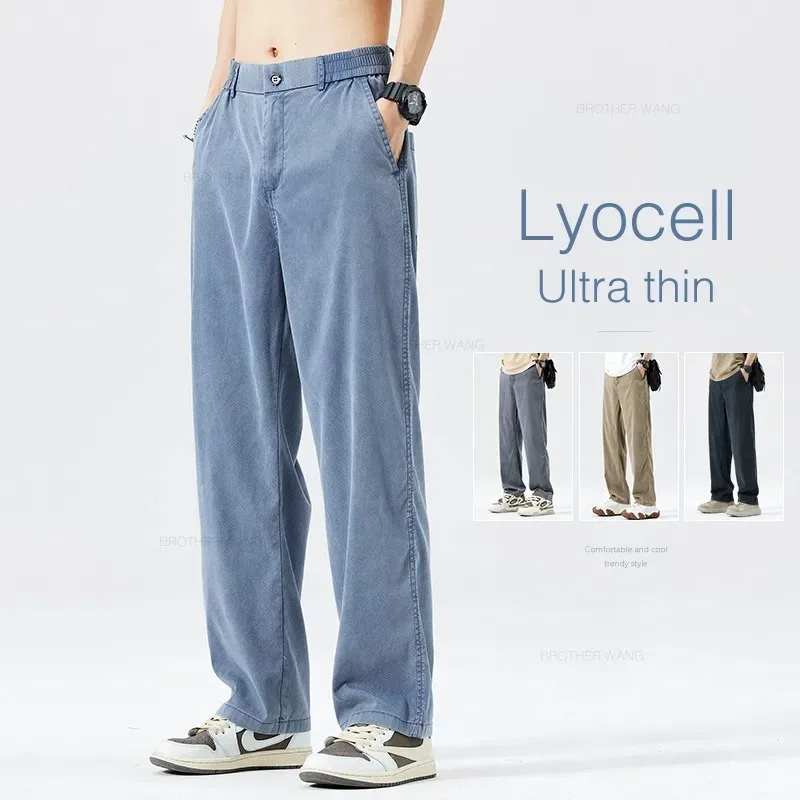 Summer Thin Baggy Lyocell Jeans Men's Fashion Ice Silk Elastic Waist Fashion Business Casual Straight Trousers Blue Gray Black
Summer Thin Baggy Lyocell Jeans Men's Fashion Ice Silk Elastic Waist Fashion Business Casual Straight Trousers Blue Gray Black
