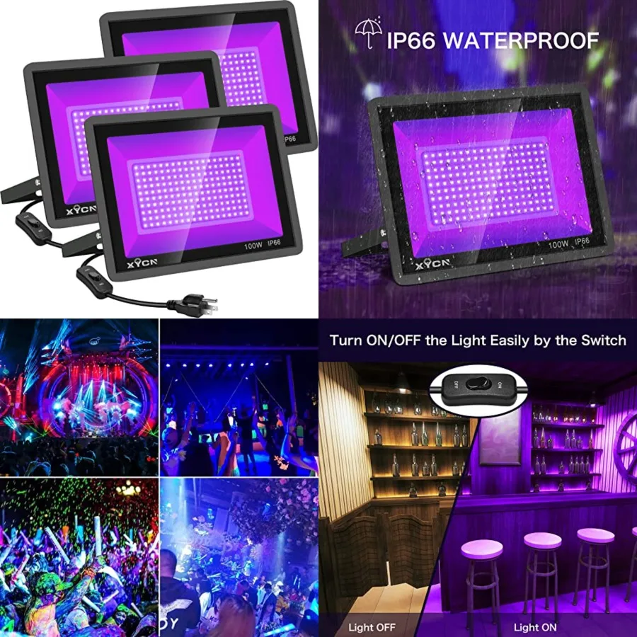 3 Pack 100W LED Black Light, Blacklight Flood Light with Plug and Switch, IP66 Waterproof Neon Glow for Party, Halloween, Fluor
3 Pack 100W LED Black Light, Blacklight Flood Light with Plug and Switch, IP66 Waterproof Neon Glow for Party, Halloween, Fluor