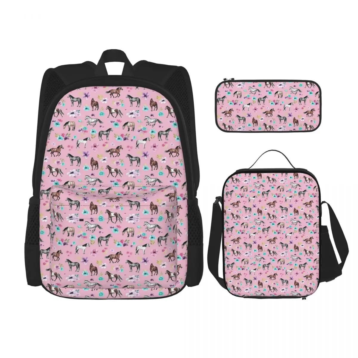 Horses And Flowers On Pink, Equestrian Art, Horse Decor Backpacks Bookbag School Bags Rucksack Lunch Bag Pen Bag Three-Piece Set
Horses And Flowers On Pink, Equestrian Art, Horse Decor Backpacks Bookbag School Bags Rucksack Lunch Bag Pen Bag Three-Piece Set