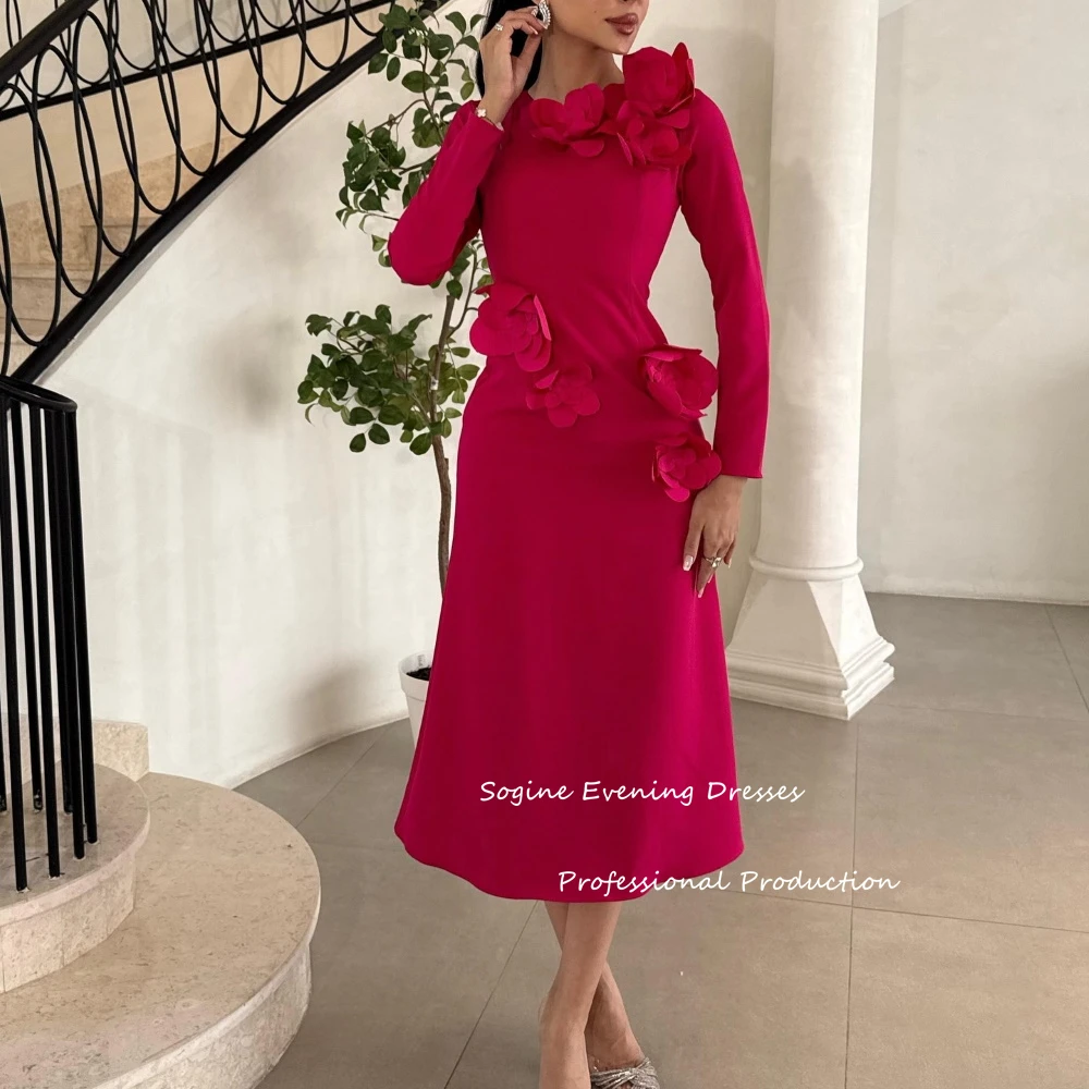 Elegant 3d Handmade Flower Prom Dresses Full Sleeve Evening Gowns Tea-Length Elastic Crepe فساتين سهرة Formal Vestidos De Noche
Elegant 3d Handmade Flower Prom Dresses Full Sleeve Evening Gowns Tea-Length Elastic Crepe فساتين سهرة Formal Vestidos De Noche