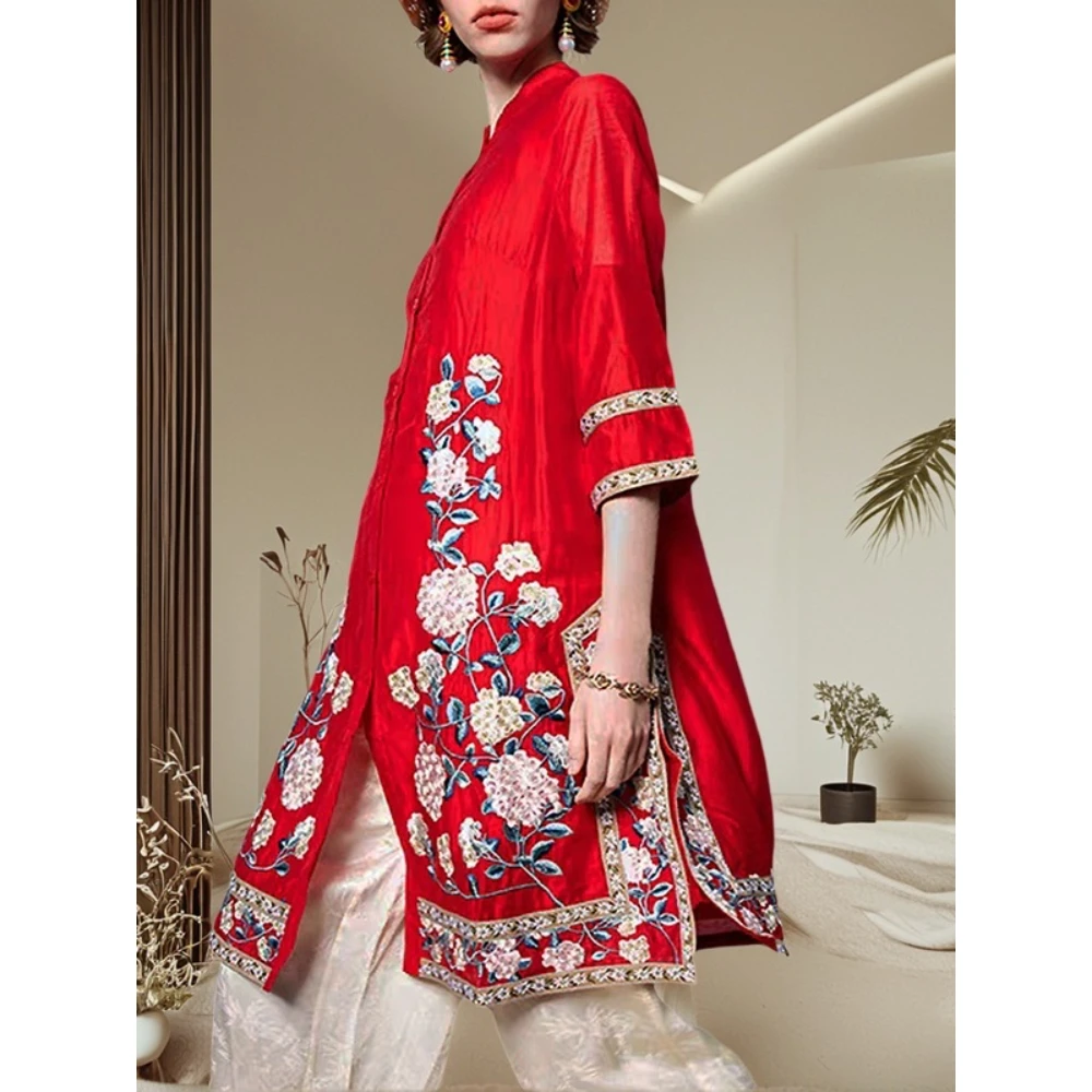 Ethnic Style Long Original Tops Women's Summer Three-quarter Sleeves Flower Embroidery Loose Long Cheongsam Plus Size Shirt
Ethnic Style Long Original Tops Women's Summer Three-quarter Sleeves Flower Embroidery Loose Long Cheongsam Plus Size Shirt