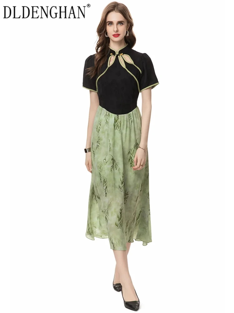 DLDENGHAN Summer Vintage Dress Women's Hollow Out Stand Collar Short Sleeve Floral Print Chinese Style Dresses Fashion New
DLDENGHAN Summer Vintage Dress Women's Hollow Out Stand Collar Short Sleeve Floral Print Chinese Style Dresses Fashion New