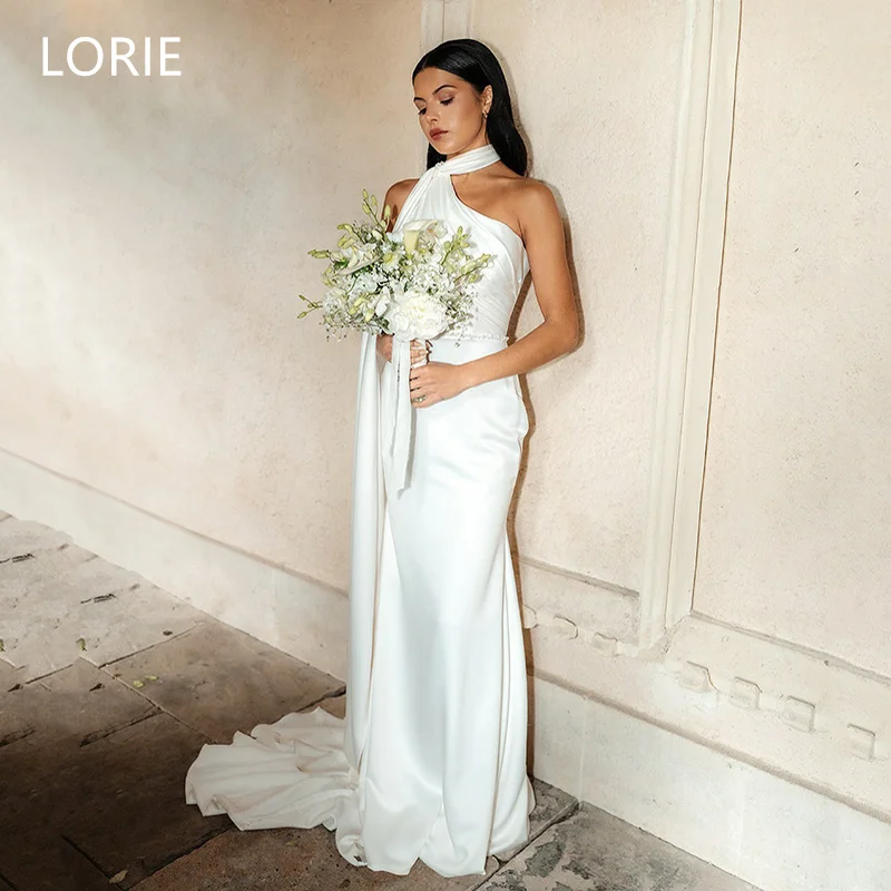 LORIE Satin A-line Elegant One Shoulder Wedding Dress Sleeveless Bridal Gowns Backless Wedding Gown Customized 2025 
LORIE Satin A-line Elegant One Shoulder Wedding Dress Sleeveless Bridal Gowns Backless Wedding Gown Customized 2025