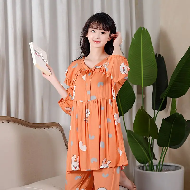Women Summer Large Size Long Sleeve Trousers Thin Two Sets Sexy Home Wear Ladies New Style Loose Sleepwear Cotton Silk Pajamas
Women Summer Large Size Long Sleeve Trousers Thin Two Sets Sexy Home Wear Ladies New Style Loose Sleepwear Cotton Silk Pajamas
