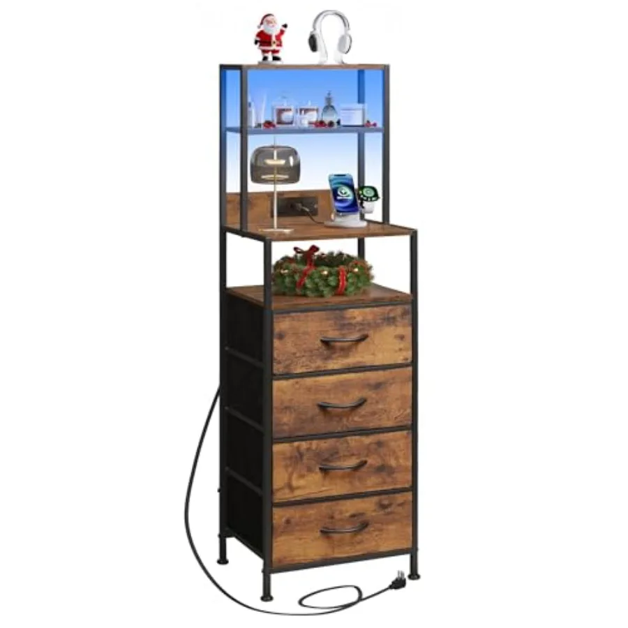 Tall Nightstand with Charging Station LED Night Stand with and Storage Open Shelves Fabric Dresser for Bedroom Office
Tall Nightstand with Charging Station LED Night Stand with and Storage Open Shelves Fabric Dresser for Bedroom Office