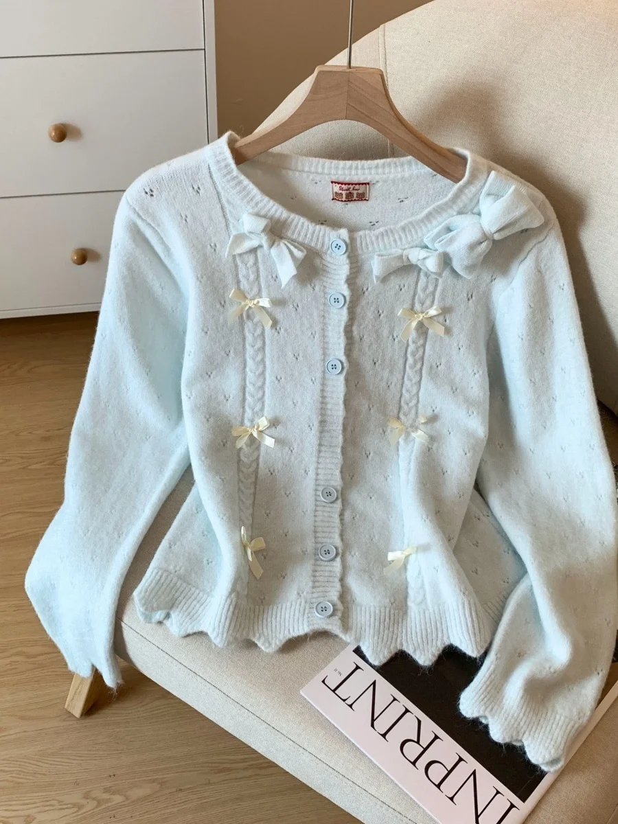 Light Blue Ruffle Knot Knitted Open Cardigan Women's Autumn Winter New Sweet Sle Loose Long Sve Outerwear Top
Light Blue Ruffle Knot Knitted Open Cardigan Women's Autumn Winter New Sweet Sle Loose Long Sve Outerwear Top