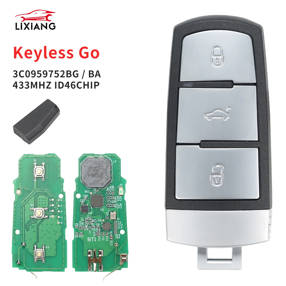 Lixiang 3C0959752BG / BA Keyless Go Remote Car Key 3 Button 433MHz PCF7936 ID46 for VW for Volkswagen Passat CC Passat Magotan
Lixiang 3C0959752BG / BA Keyless Go Remote Car Key 3 Button 433MHz PCF7936 ID46 for VW for Volkswagen Passat CC Passat Magotan