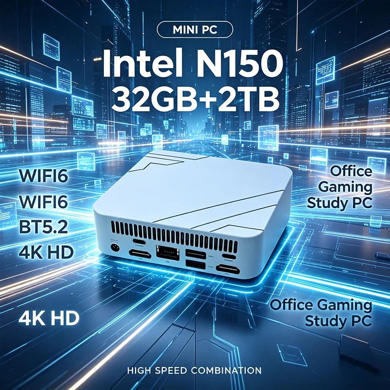New Arrival! N150 Mini PC – 32GB+2TB High Speed Combo, WiFi6, BT5.2, 4K HD, Portable Desktop for Office, Gaming & Study
New Arrival! N150 Mini PC – 32GB+2TB High Speed Combo, WiFi6, BT5.2, 4K HD, Portable Desktop for Office, Gaming & Study
