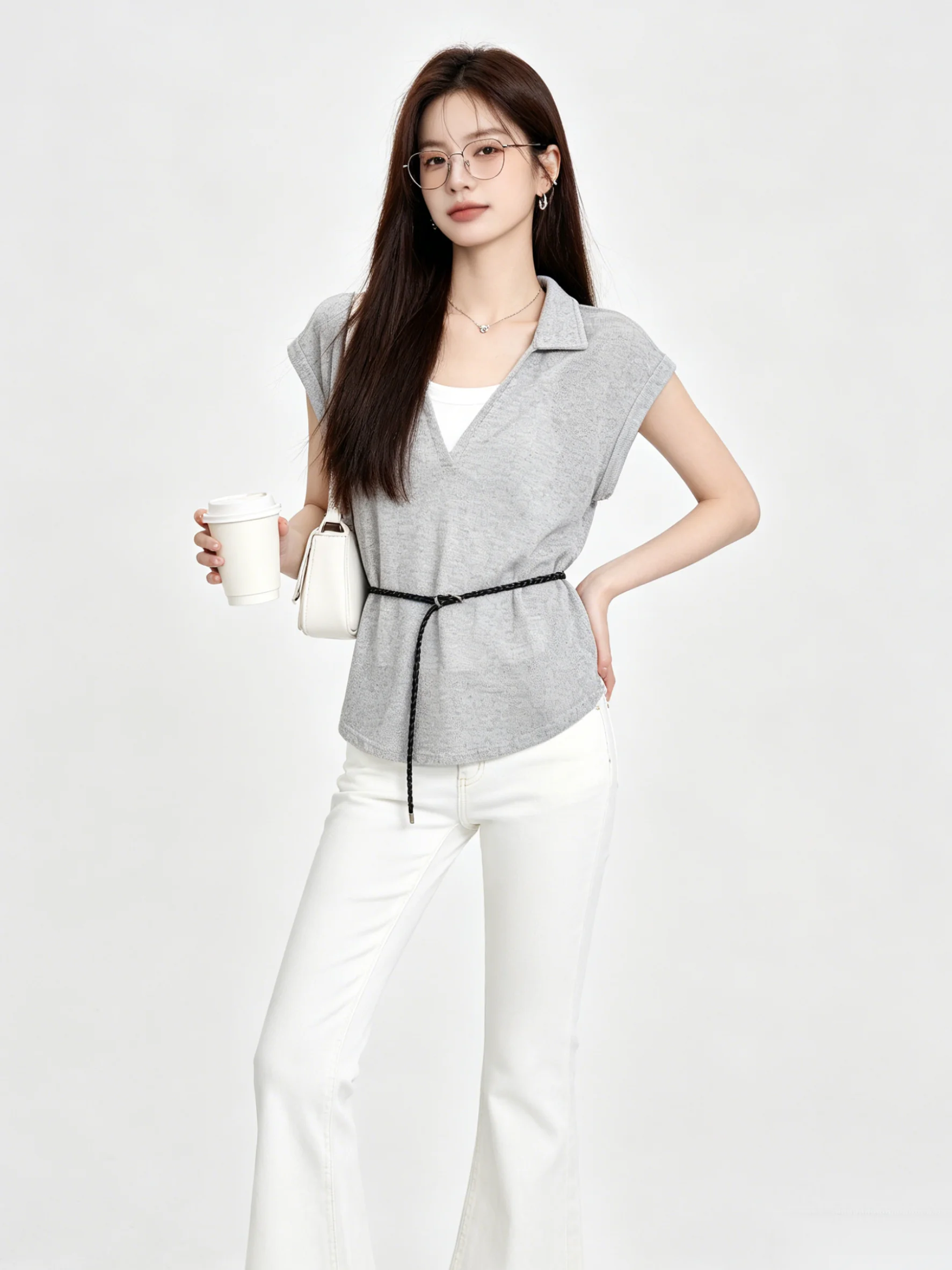 Slimming Effect Summer Casual round Neck Short Sleeve Knot Design Pure Color Two-Piece Set Korean Style Women's Fashion Set
Slimming Effect Summer Casual round Neck Short Sleeve Knot Design Pure Color Two-Piece Set Korean Style Women's Fashion Set