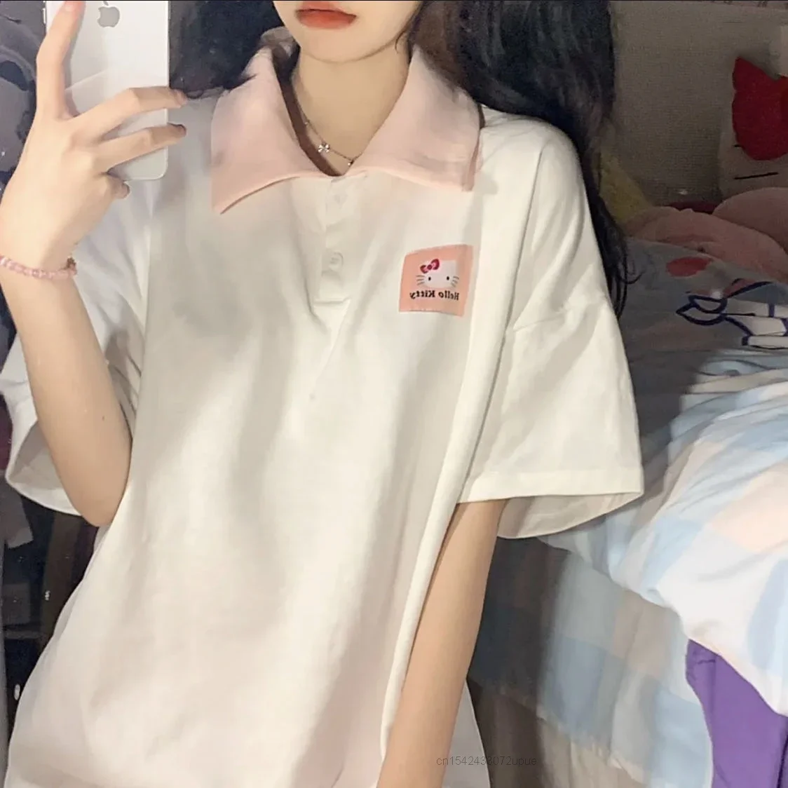 Sanrio Hello Kitty Short Sleeve Cartoon Print T-shirt Women Summer Clothes Polo Collar College Style Sweet Y2k Tops Tee Shirts
Sanrio Hello Kitty Short Sleeve Cartoon Print T-shirt Women Summer Clothes Polo Collar College Style Sweet Y2k Tops Tee Shirts